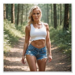 Foto Babe rubio en denim Shordering en bosque