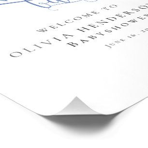 Foto Baby Shower de caligrafía azul Minimalista moderna