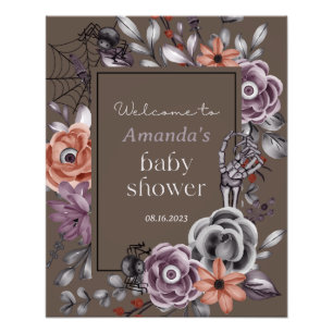 Foto Baby Shower de Halloween, signo de bienvenida flor