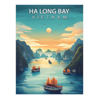 Foto Bahía de Ha Long - Cartel de viaje antiguo de Viet