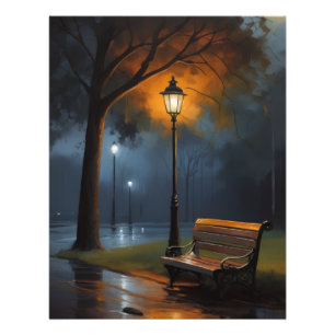 Foto Banco del parque en una noche lluviosa – Pintura a