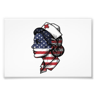 Foto Bandera Americana Vintage Perfil de Enfermera Dise