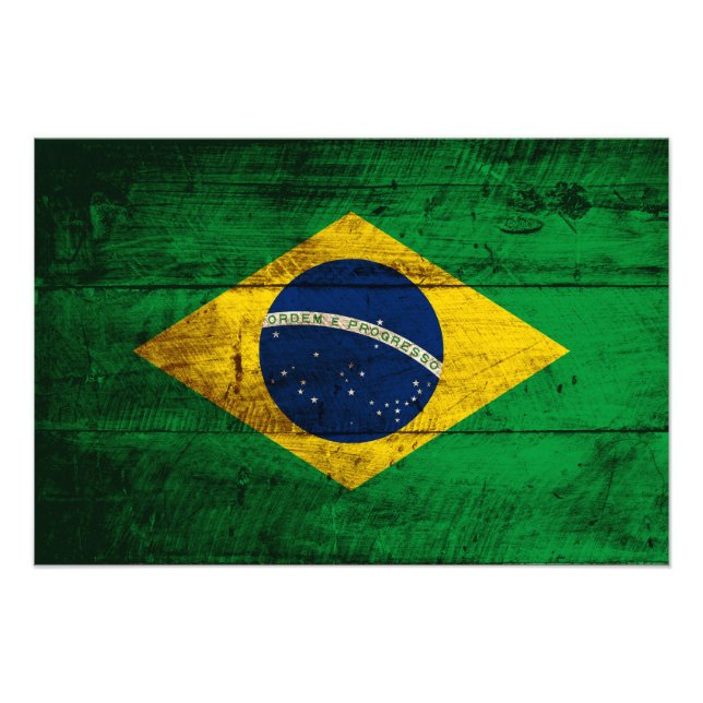 Foto Bandera de Brasil en grano de vieja madera (Frente)