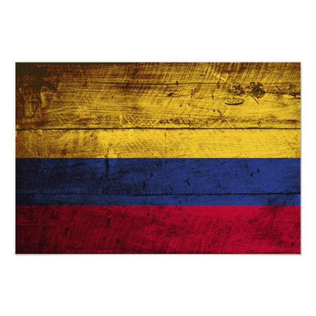Foto Bandera de Colombia en grano de vieja madera (Frente)