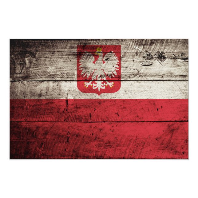 Foto Bandera de Polonia sobre grano de madera vieja (Frente)