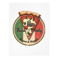 Bandera italiana con una Roma vintage y una pizza 