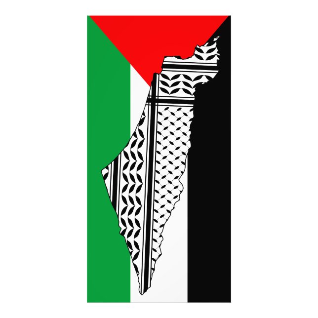 Foto Bandera palestina y mapa con el patrón de Keffiyeh (Frente)