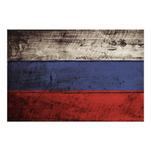 Foto Bandera rusa en grano de vieja madera