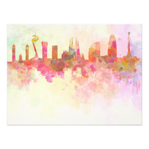 Foto Barcelona skyline in watercolour background