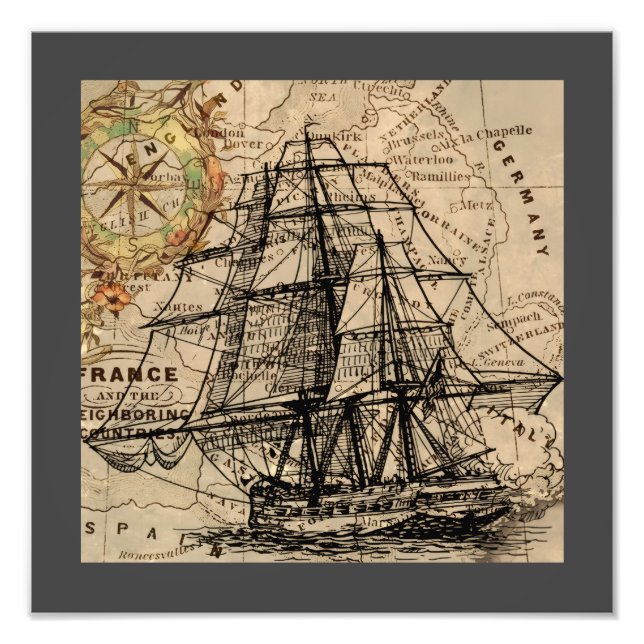 Foto Barco Antiguo y Mapa (Frente)