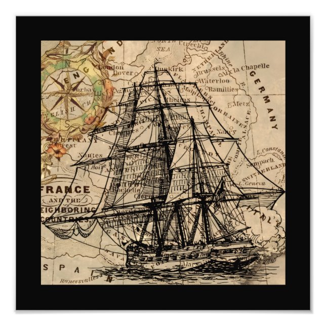 Foto Barco Antiguo y Mapa (Frente)