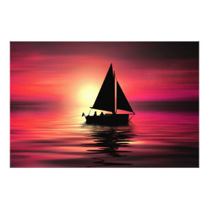 Foto Barco de vela al atardecer en el mar Diseño de art
