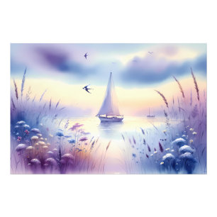 Foto Barco de vela pastel Paisaje de ensueño costero
