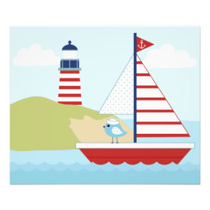 Foto Barco de vela roja y faro