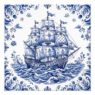 Foto Barco Mercante Estilo Delft Azul Blanco