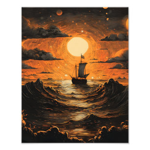 Foto Barco navegando por la noche