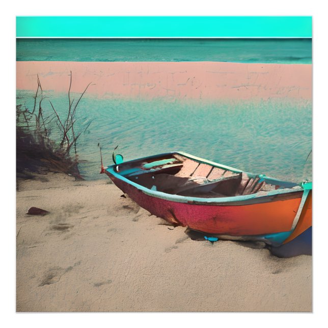 Foto Barco varado en una playa de arena | Arte generado (Frente)