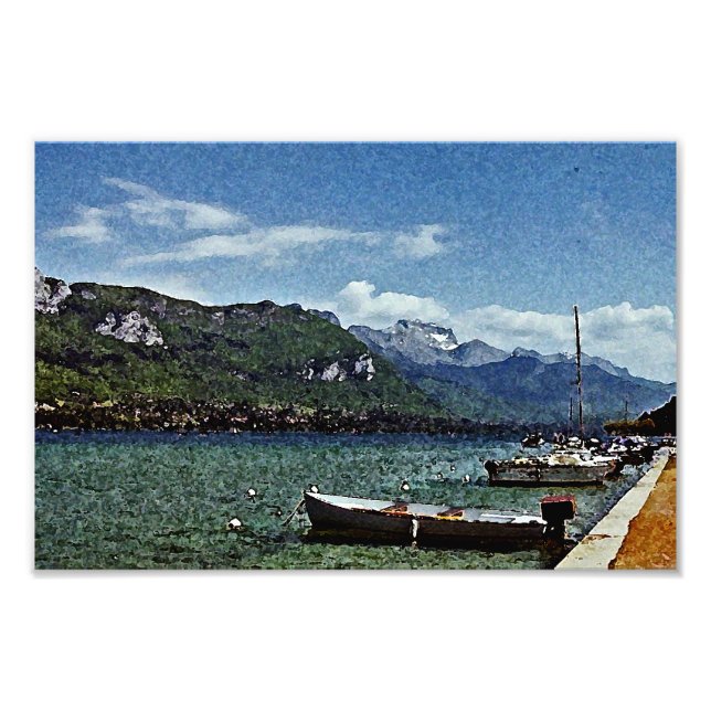 Foto Barcos lacustres y montañas en Annecy France (Frente)