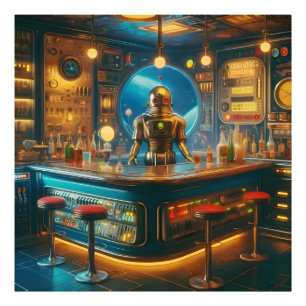 Foto Bartender Robot en Bar de Buceo de la Era Espacial
