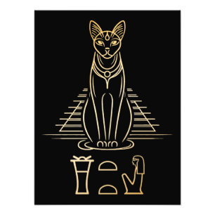 Foto Bastet con nombre en jeroglíficos y pirámide de Eg