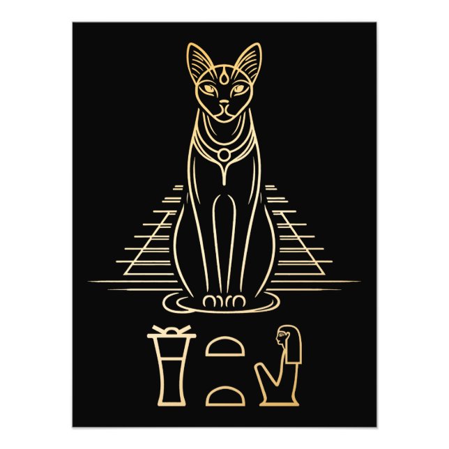 Foto Bastet con nombre en jeroglíficos y pirámide de Eg (Frente)