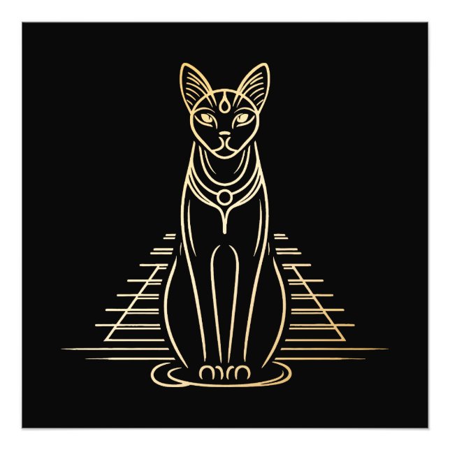 Foto Bastet, diosa gata egipcia frente a una pirámide (Frente)