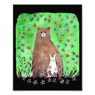 Foto Bear and Bunny Love Couple Woodland Animal Art