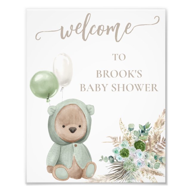 Foto Bearly Wait Green Boho Bear Shower Rótulo (Frente)