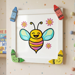 Foto Bebé Abeja Kawaii Sonriente Feliz con Flores Linda