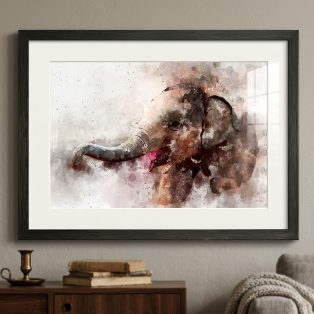 Foto Bebé de elefante asiático lindo y juguetón en acua (Cute and Playful Baby Asian Elephant Watercolor. Photo Print)