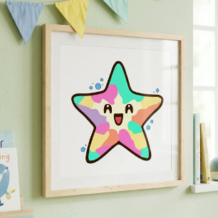 Foto Bebé Estrella de Mar Sonriente Kawaii con Burbujas