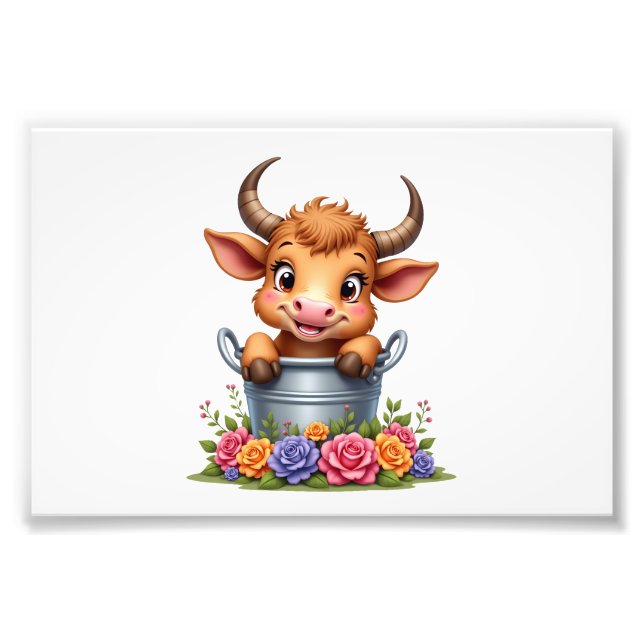 Foto Bebé lindo de vaca de las Highlands con flores Ter (Frente)