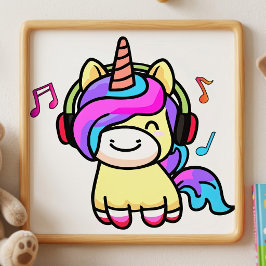 Foto Bebé Unicornio Kawaii Feliz con Auriculares