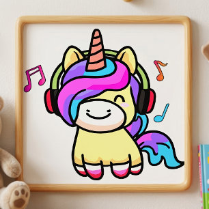 Foto Bebé Unicornio Kawaii Feliz con Auriculares