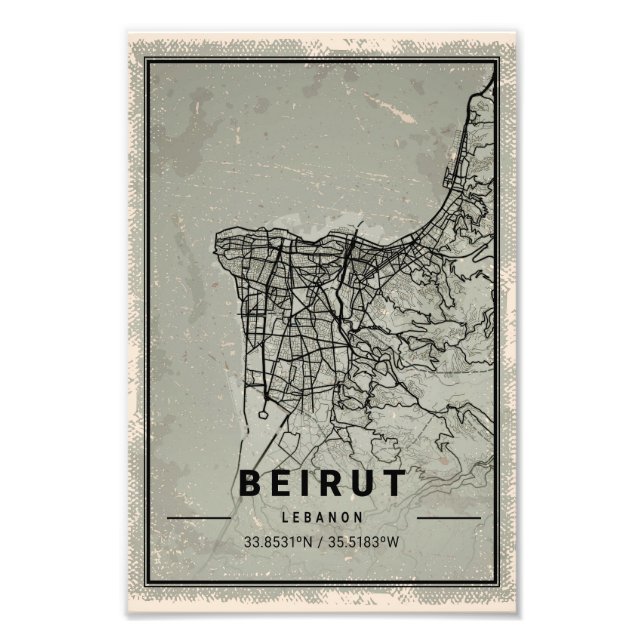 Foto Beirut map print poster canvas | Lebanon (Frente)