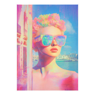 Foto Belleza costera neón con gafas de sol