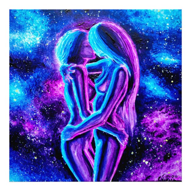 Foto Beso lesbiano en azul y púrpura (Frente)