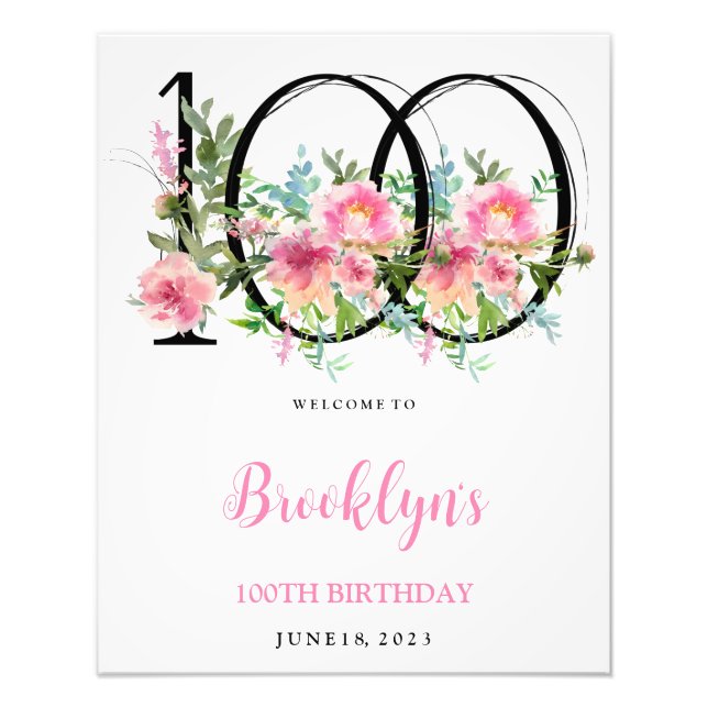 Foto Bienvenidos a los 100 cumpleaños de Pink Peonies (Frente)