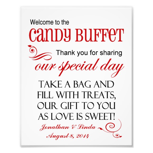 Foto Bienvenidos al Rótulo Boda Rojo Candy Buffet (Frente)