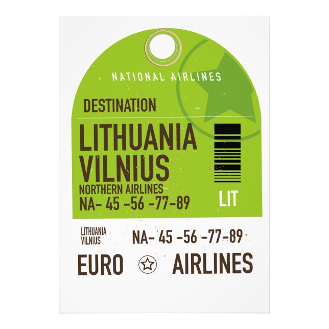 Foto billete de avión de Lituania Vilnius (Frente)