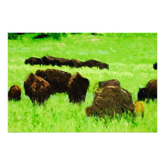 Foto Bison Americano Con Joven Impresionismo Abstracto