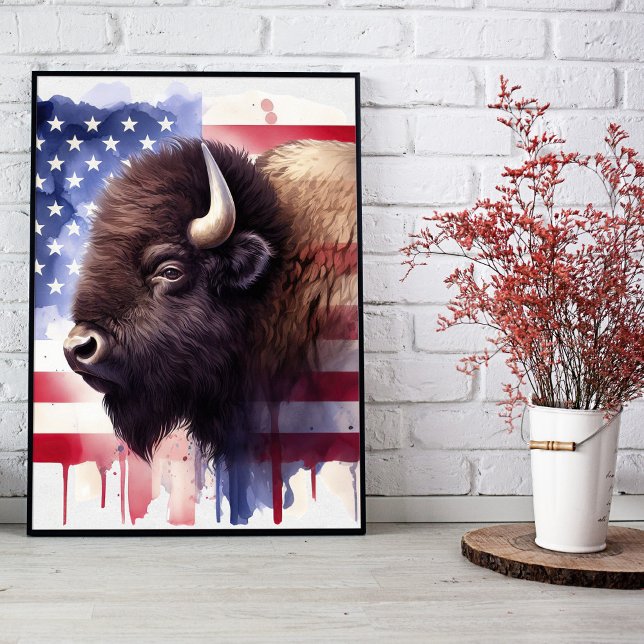 Foto Bison con la bandera de los Estados Unidos de Amér (Subido por el creador)
