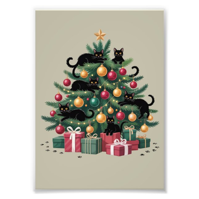Foto Black Cats Christmas Tree Cat Lover Xmas Luces (Frente)