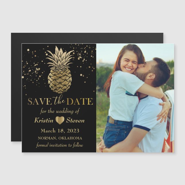 Foto Black Gold de piña Save the Date Magnet (Anverso/Reverso)