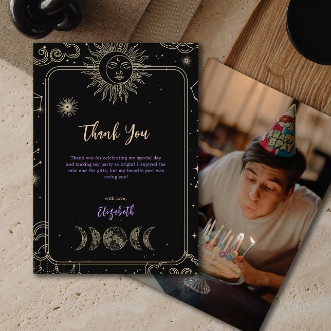 Foto Black Mystic Celestial Moon Gracias Tarjeta (Photo Black Mystic Celestial Moon Thank You Card)