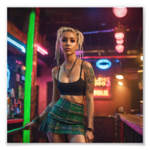 Foto Blonde despoja al Punk Frill Tartan Skirt Chica en