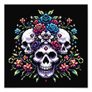 Foto Bloom gótico - Mítico Skull Pixel Art