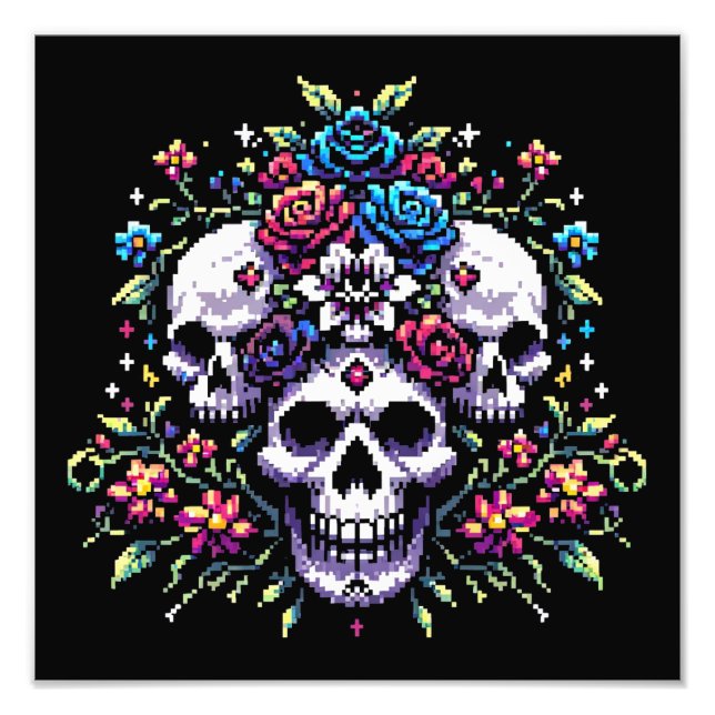 Foto Bloom gótico - Mítico Skull Pixel Art (Frente)