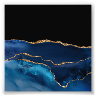 Foto Blue Agate Marble Shiny Golden Purpurina Moda Glam