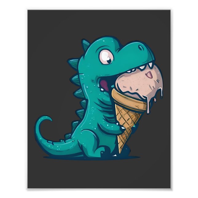 Foto Blue Dino ama el helado crema - Gracioso arte Pers (Frente)